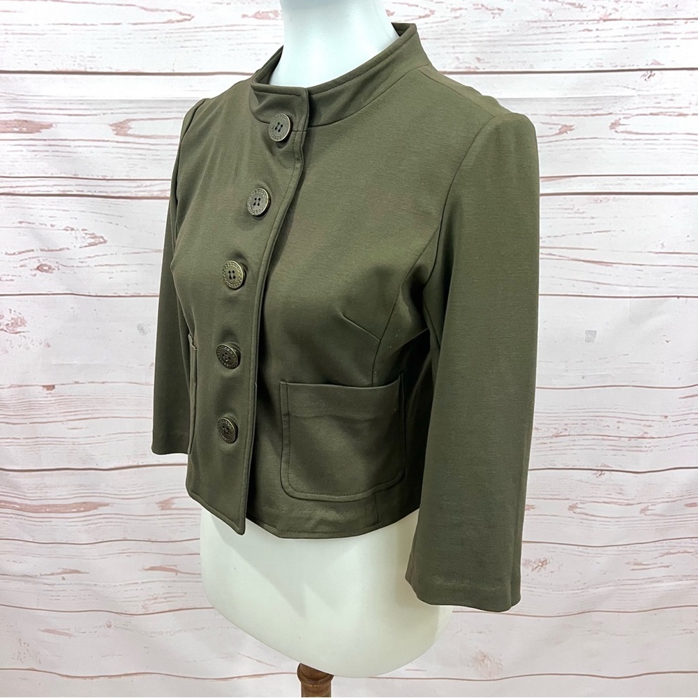 Anthropologie Cartonnier Army Military Green All Along Mod Crop Blazer Jacket